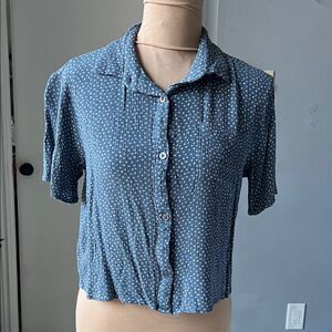 La Hearts Blue and White Patterned Top